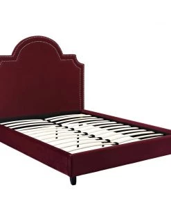 Modway Beds Primrose Queen Performance Velvet Platform Bed Maroon