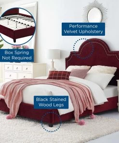 Modway Beds Primrose Queen Performance Velvet Platform Bed Maroon