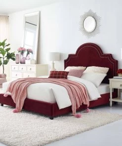 Modway Beds Primrose Queen Performance Velvet Platform Bed Maroon
