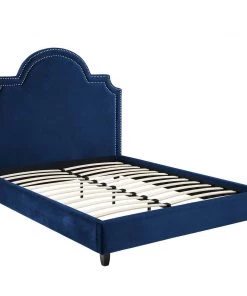 Modway Primrose Queen Performance Velvet Platform Bed Navy Beds