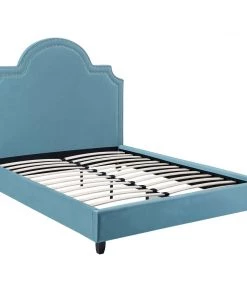 Modway Beds Primrose Queen Performance Velvet Platform Bed Sea Blue