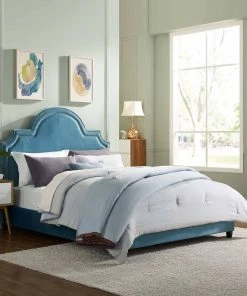 Modway Beds Primrose Queen Performance Velvet Platform Bed Sea Blue