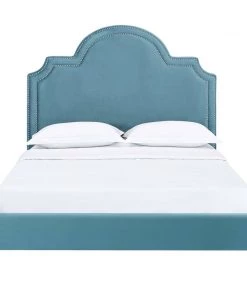 Modway Beds Primrose Queen Performance Velvet Platform Bed Sea Blue