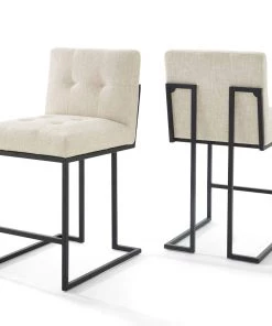 Modway Stools Privy Black Stainless Steel Fabric Counter Stool Set Of 2 Black Beige