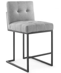 Modway Privy Black Stainless Steel Upholstered Counter Stool Set Of 2 Black Light Gray Stools