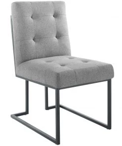 Modway Privy Black Stainless Steel Upholstered Fabric Dining Chair Set Of 2 Black Light Gray