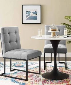 Modway Privy Black Stainless Steel Upholstered Fabric Dining Chair Set Of 2 Black Light Gray