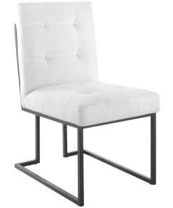 Modway Privy Black Stainless Steel Upholstered Fabric Dining Chair Set Of 2 Black White