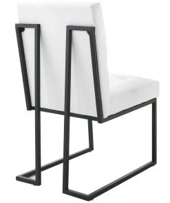 Modway Privy Black Stainless Steel Upholstered Fabric Dining Chair Set Of 2 Black White
