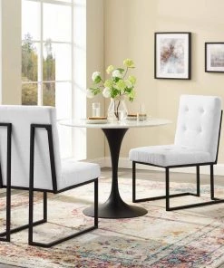 Modway Privy Black Stainless Steel Upholstered Fabric Dining Chair Set Of 2 Black White