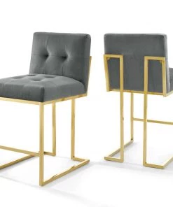 Modway Stools Privy Gold Stainless Steel Performance Velvet Counter Stool Set Of 2 Gold Charcoal