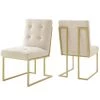Modway Dining Chairs Privy Gold Stainless Steel Upholstered Fabric Dining Accent Chair Set Of 2 Gold Beige