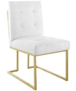 Modway Dining Chairs Privy Gold Stainless Steel Upholstered Fabric Dining Accent Chair Set Of 2 Gold White