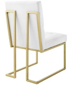 Modway Dining Chairs Privy Gold Stainless Steel Upholstered Fabric Dining Accent Chair Set Of 2 Gold White