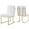 Modway Dining Chairs Privy Gold Stainless Steel Upholstered Fabric Dining Accent Chair Set Of 2 Gold White