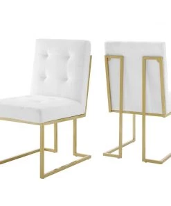 Modway Dining Chairs Privy Gold Stainless Steel Upholstered Fabric Dining Accent Chair Set Of 2 Gold White