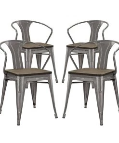 Modway Dining Chairs Promenade Bamboo Dining Chair Set Of 4 Gunmetal
