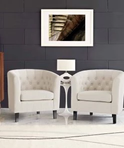 Modway Armchairs Prospect 2 Piece Upholstered Fabric Armchair Set Beige