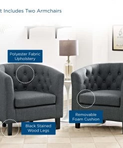 Modway Armchairs Prospect 2 Piece Upholstered Fabric Armchair Set Gray