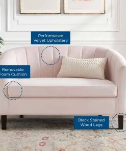 Modway Prospect Channel Tufted Performance Velvet Loveseat Pink 15 Modway Prospect Channel Tufted Performance Velvet Loveseat Pink