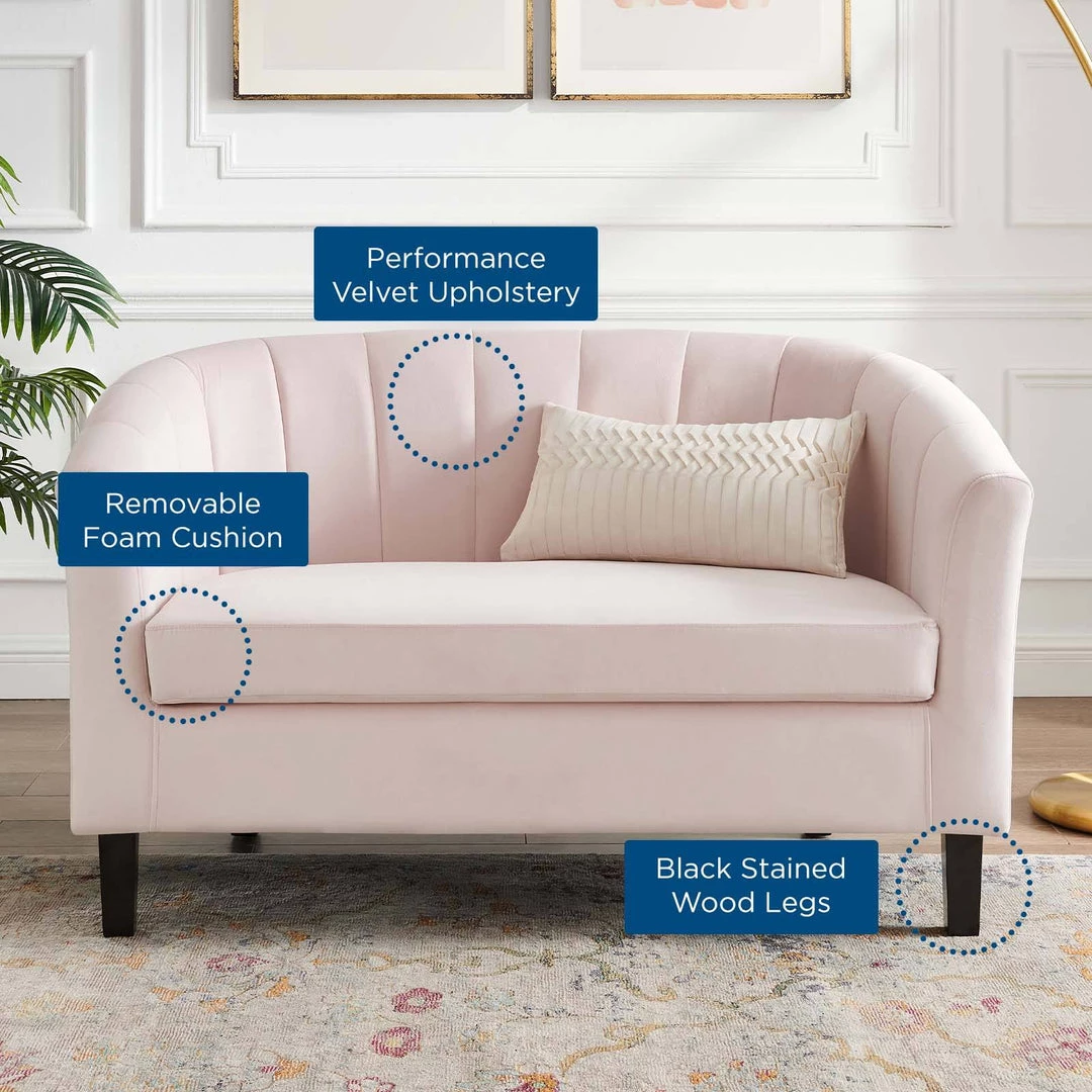 Modway Prospect Channel Tufted Performance Velvet Loveseat Pink 7 Modway Prospect Channel Tufted Performance Velvet Loveseat Pink