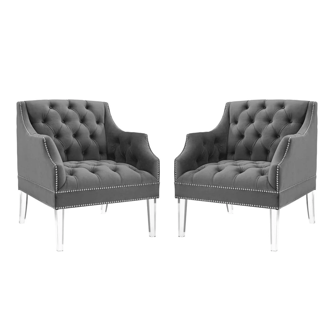 Modway Proverbial Armchair Performance Velvet Set Of 2 Gray Armchairs 1 Modway Proverbial Armchair Performance Velvet Set Of 2 Gray Armchairs