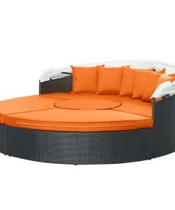 Modway Quest Canopy Outdoor Patio Daybed Espresso Orange Outdoor Daybeds