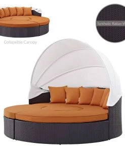 Modway Quest Canopy Outdoor Patio Daybed Espresso Orange Outdoor Daybeds