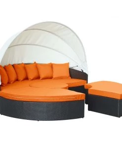 Modway Quest Canopy Outdoor Patio Daybed Espresso Orange Outdoor Daybeds