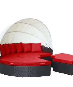 Modway Quest Canopy Outdoor Patio Daybed Espresso Red Outdoor Daybeds