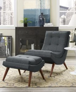 Modway Ramp Upholstered Fabric Lounge Chair Set Gray Chaise Lounge Chairs