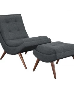 Modway Ramp Upholstered Fabric Lounge Chair Set Gray Chaise Lounge Chairs