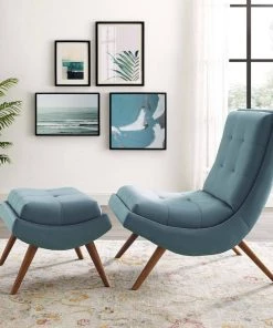 Modway Ramp Upholstered Performance Velvet Lounge Chair And Ottoman Set Light Blue