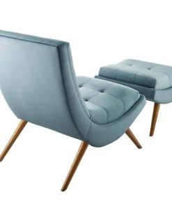 Modway Ramp Upholstered Performance Velvet Lounge Chair And Ottoman Set Light Blue