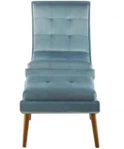 Modway Ramp Upholstered Performance Velvet Lounge Chair And Ottoman Set Light Blue