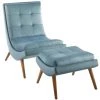 Modway Ramp Upholstered Performance Velvet Lounge Chair And Ottoman Set Light Blue