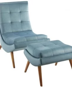 Modway Ramp Upholstered Performance Velvet Lounge Chair And Ottoman Set Light Blue