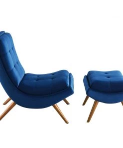 Modway Ramp Upholstered Performance Velvet Lounge Chair And Ottoman Set Navy