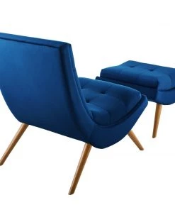 Modway Ramp Upholstered Performance Velvet Lounge Chair And Ottoman Set Navy
