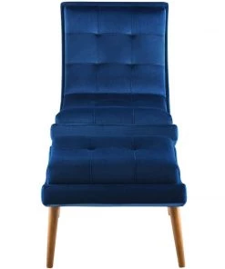 Modway Ramp Upholstered Performance Velvet Lounge Chair And Ottoman Set Navy