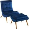Modway Ramp Upholstered Performance Velvet Lounge Chair And Ottoman Set Navy
