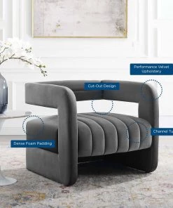 Modway Armchairs Range Tufted Performance Velvet Accent Armchair Charcoal