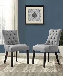 Modway Dining Chairs Regent Dining Side Chair Fabric Set Of 2 Light Gray