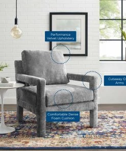 Modway Rehearse Crushed Performance Velvet Armchair Gray Armchairs