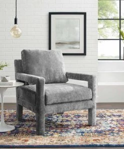 Modway Rehearse Crushed Performance Velvet Armchair Gray Armchairs