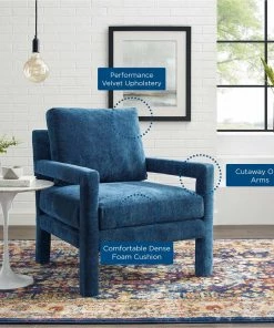 Modway Rehearse Crushed Performance Velvet Armchair Navy Armchairs