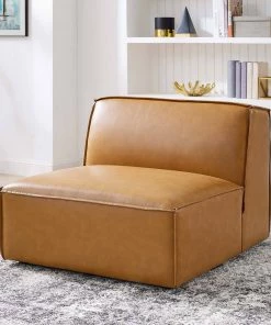 Modway Restore Vegan Leather Sectional Sofa Armless Chair Tan