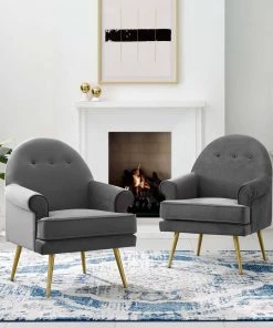 Modway Revive Armchair Performance Velvet Set Of 2 Gray