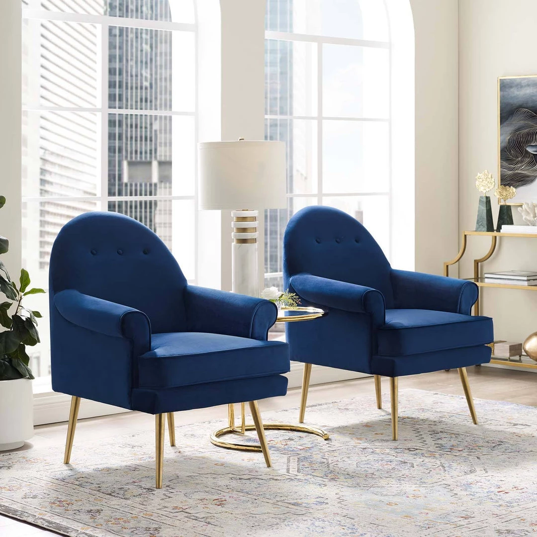 Modway Revive Armchair Performance Velvet Set Of 2 Navy Armchairs 6 Modway Revive Armchair Performance Velvet Set Of 2 Navy Armchairs
