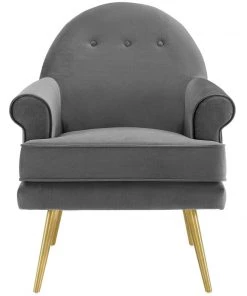 Modway Revive Tufted Button Accent Performance Velvet Armchair Gray Armchairs